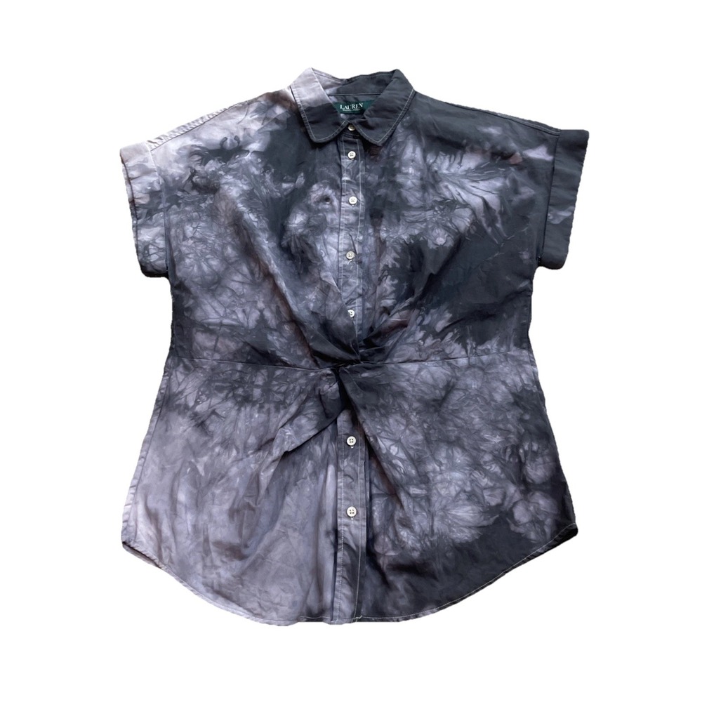 Lauren Ralph Lauren Women's M Tie Dye Collar Button Up ShortSleeve Cinched Waist